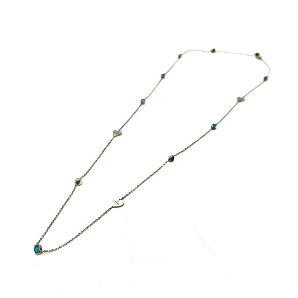 GUCCI Blue Topaz Heart chain long Necklace SV925 Silver - Picture 2 of 10